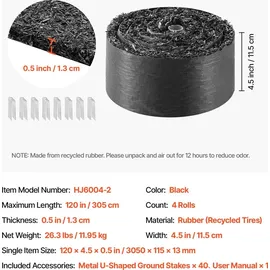 Vevor Gummimulchmatte Unkrautvlies 4 Rollen à 305 x 11,5 cm 1,3 cm dick schwarz