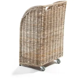 Kobolo Kaminholzwagen Rattan mit Leinenstoff grau