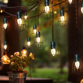 Nowa 30x LEDs Solar Lichterkette Aussen Solarlampe Garten Dekoration Retro Stil, Metall rost, LED warmweiß, L 200 cm