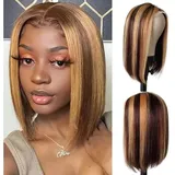 LuxusKollektion Echthaarperücke Perücke Bob Echthaar Lace Front T Teil Ombre Babyhaar 25 cm PI4 27