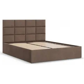 mebligo Polsterbett 160x200 cm mit Lattenrost, stabiles Doppelbett mit dekorativem Kopfteil, ohne Bettkasten, Samt, Braun, YORK 160 x 200 - Braun