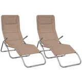 Makastle 2er Set Sonnenliegen Gartenliege Relaxliege Liege Saunaliege Klappbare Strandliege Liegestuhl Klappbar Garten Stuhl Liege, Taupe Textilene & Pulverbeschichteter Stahl