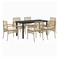 VidaXL 7-tlg. Garten-Essgruppe mit Kissen Beige Poly Rattan