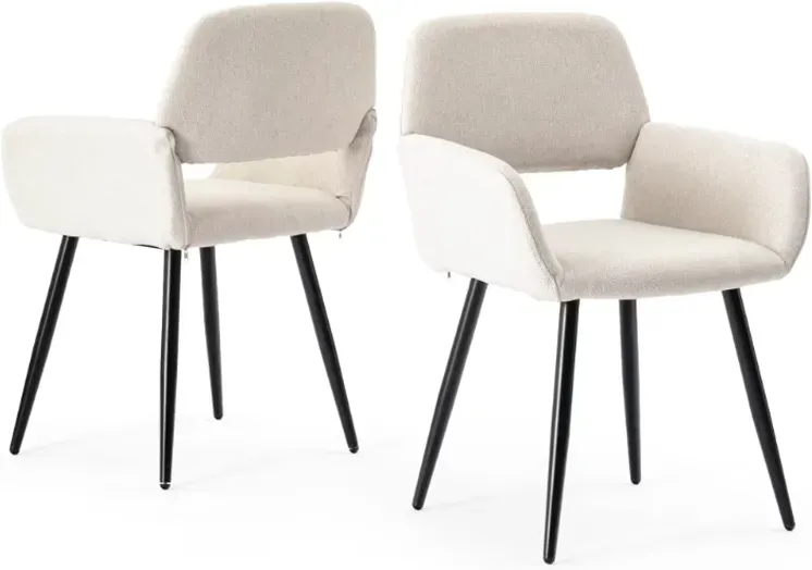 URBAN MEUBLE 2er-Set skandinavische Esszimmerstühle Beige Stoff Schwarze Beine MAYFAIR BEIGE