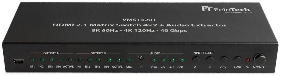 FeinTech Audio / Video Matrix-Switch VMS14201 HDMI 2.1 Matrix Switch 4x2 mit Audio Extractor, 4K 120Hz schwarz