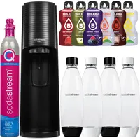 SodaStream Wassersprudler Terra Black + 1 Weiße 1L Flasche + 3 Schwarze 1L Flaschen + Bolero - Schwarz