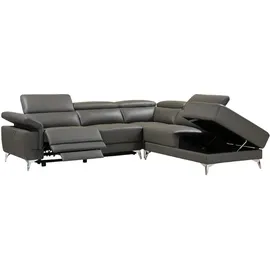 vente-unique Relaxsofa Ecksofa Leder elektrisch - Ecke Rechts - Anthrazit - PASCALINE