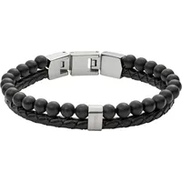 Fossil Armband JF02763040 Schwarz/Silber Edelstahl/Leder Größe 19,5 cm