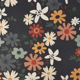 SCHÖNER LEBEN. Dekostoff Baumwollstoff Halbpanama Blumen Blüten schwarz bunt 1,40m