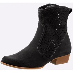 Stiefelette HEINE, Damen, Gr. 39, schwarz, Leder, Veloursleder, modisch, Schuhe Ankleboots Cowboy-Stiefelette