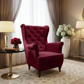 beautysofa Ohrensessel FALCO Chesterfield Polyester 82 x 102 x 92 cm Rot