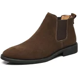 QAXZESA Herren-Büroarbeits-Lederschuhe zum Anziehen, Chelsea-Stiefel, Western-Cowboy-Stiefel, Vintage-Casual-Booties,Brown-43 - 43 EU