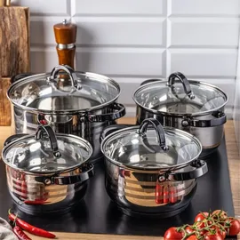 Klausberg Topf-Set 8-tlg. 2 x Stahltopf + 2 x Fleischtopf + 2 x Kochtopf + 2 x Dämpfeinsatz