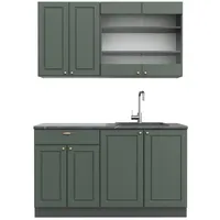 Vicco Singleküche Fame-Line, Grün-Gold Landhaus/Anthrazit, 140 cm ohne Arbeitsplatte