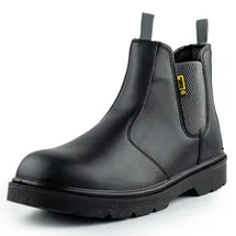 Black Hammer Sicherheitsstiefel Herren Chelsea Arbeitsschuhe Leder Stahlkappe Arbeit Knöchel Leichte Schuhe S3 SRC 1600 Schwarz (48