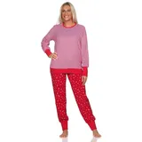 Normann Pyjama Normann Damen Frottee Schlafanzug in maritimer Optik und Anker Motiv rot 40-42