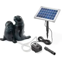 Esotec Solar Wasserspeier Set Seehund Paar, Solarpumpe, Teichfigur Gartenfigur Gartenstatue, Tauchpumpe, Gartenbrunnen, Springbrunnen außen Outdoor, Vogeltränke H=22cm 101656