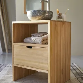 Tikamoon Waschtisch Waschbeckenunterschrank aus Teak 60 cm breit ideal für kleine Bäder