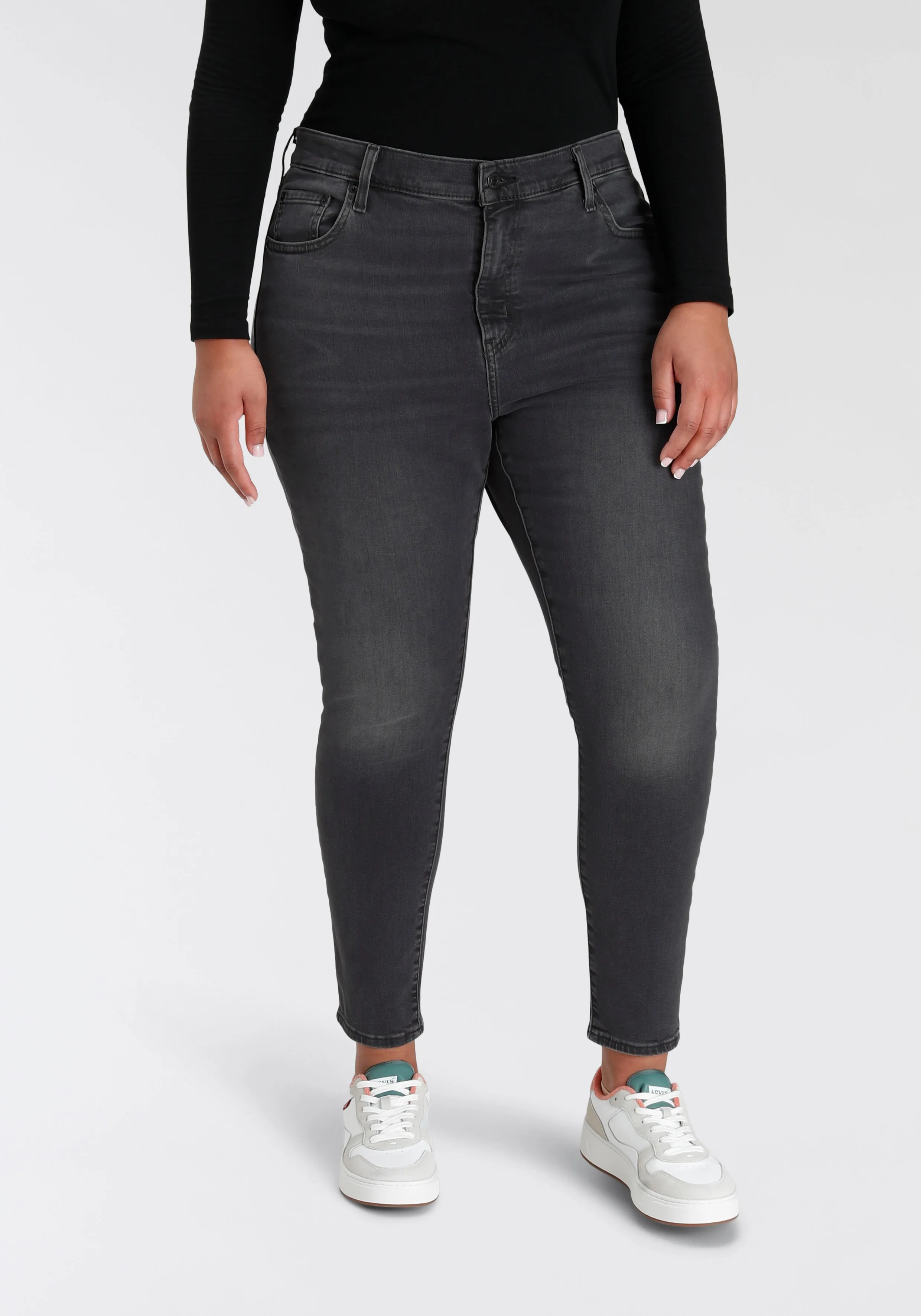 Skinny-fit-Jeans LEVI'S PLUS "721 PL HI RISE SKINNY" Gr. 22 (52), Länge 32, schwarz (black) Damen Jeans Röhrenjeans sehr figurbetonter Schnitt