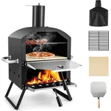 Goplus Outdoor Pizzaofen, Gartenofen aus Edelstahl mit Pizzastein, Pizzaschieber & Thermometer, tragbarer Holzofen mit faltbaren Beinen für Party, Camping &