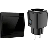 FSMUCFY Funksteckdosen Set mit Fernbedienung, Batterielose Funksteckdose Selbsterzeugend, 3500W/16A, 30m Reichweite Ohne Verzögerung, Steckdosen mit Erhöhtem Berührungsschutz,(1Socket1Switch-Black)