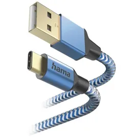 Hama Ladekabel Reflective USB-A USB-C 1,5 m Blau