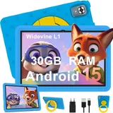DMOAO Kinder Tablet 10 Zoll Android 15 mit 30GB RAM + 64GB ROM(2TB), 5G WLAN 6, Widevine L1, Elterliche Kontrolle, 8-Core, 6000 mAh, Kids Tablet mit Kinder Hülle Eva + 360° Drehbarer Ständer, Blau