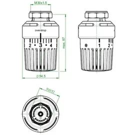 OVENTROP Thermostatkopf Uni LH M 30 x 1,5 mit Nullstellung 7-28 Grad C