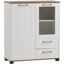 Schildmeyer Jelda Highboard 701893, matt weiß/Eiche Landhaus Dekor, 99,2 x 41 x 113,1 cm