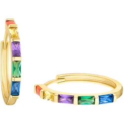 Paar Creolen S.OLIVER "Regenbogen, 2035503", bunt (gelbgoldfarben, orange, gelb, lila, grün, blau, orange, gelb, lila, grün, blau), Ohrringe, Damen, Silber 925 (Sterlingsilber), mit Zirkonia (synth.)