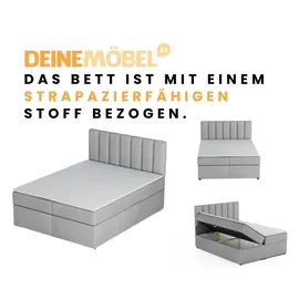 dein schlaf 24 Boxspringbett ROCK 180x200 Velour Hellgrau H4 - Schwarz