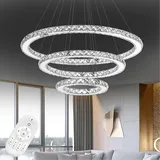 AUFUN 72W Moderne Kristall LED 3 Ring Design, Kreative Kronleuchter Hängelampe für Wohnzimmer Esszimmer Kaltweiß, 72W)