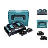Makita Power Source Kit 18 V mit 2x BL 1820 B 2,0 Ah Akku ( 2x 197254-9 + DC 18 RD Doppel Schnellladegerät ( 196933-6 ) + Makpac