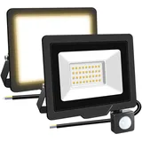 RIGIDON 2x 30W 3000LM Aussenleuchte Bewegungsmelder Led Strahler, Außen Led Lampe, 4000K Warmweiß Led Flutlicht Außenleuchte, Wasserdicht Außen-Leuchte Flutlicht Für Garten Garage Carport Hauswand