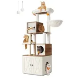 Songmics FEANDREA Kratzbaum, mit Katzenklo-Schrank 185cm Kratzsäule, waschbares Kissen, honigbraun - weiß