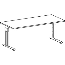 geramöbel Flex höhenverstellbarer Schreibtisch buche rechteckig, C-Fuß-Gestell silber 180,0 x 80,0 cm