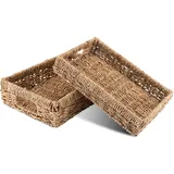 Decorasian Korb Aufbewahrung geflochten aus Seegras - Tablett rechteckig - 2er Set