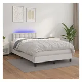 vidaXL Boxspringbett mit Matratze & LED Weiß 120x200 cm Kunstleder