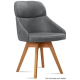 58 aufm Kessel Esszimmerstuhl Küchenstuhl drehbar (2er-Set) Drala 52x82x63 Eiche geölt/Olivgrün (Lieferung bis Verwendungsstelle, 8 St), Stabiles Gestell aus Massivholz pflegeleichter Bezug aus Microfaser grau