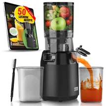 Lebenlang Slow Juicer | Entsafter mit großer Öffnung für ganze Früchte und Gemüse | Inkl. Rezepte im E-Book - Schwarz