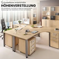 bümö manuell höhenverstellbarer Eckschreibtisch Asteiche, Schreibtisch L Form 200x120 cm - Eckschreibtisch höhenverstellbar, L Schreibtisch, PC-Tisch