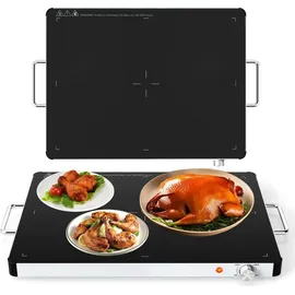 Goplus Elektrische Warmhalteplatte, Wärmeplatte mit 30°C-120°C einstellbare Temperatur, gehärteter Glas & Seitengriffe, Heizplatte Buffetwärmer für Partys (L, 61 x 42 x 4 cm)