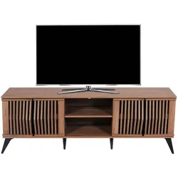 TV-Rack MCW-M45, Fernsehtisch Lowboard Schrank, 3D-Design Staufächer 55x166x41cm, braun