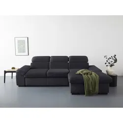 Ecksofa COTTA "Lola L-Form", grau (lava), B:250cm H:73cm T:165cm, 100% Polyester, Sofas, mit Hocker & Kopfteilfunktion, wahlw. Bett- und Armteilfunktion