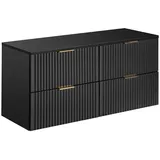Lomadox Badezimmermöbel Waschtisch-Unterschrank 120cm matt schwarz mit gerilllter Front Waschbecken Badschrank mit 4 Softclose-Auszügen, B/H/T ca. 120,6/59,2/46,5 cm
