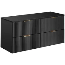 Lomadox Badezimmermöbel Waschtisch-Unterschrank 120cm matt schwarz mit gerilllter Front Waschbecken Badschrank mit 4 Softclose-Auszügen, B/H/T ca. 120,6/59,2/46,5 cm