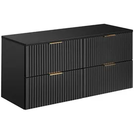 Lomadox Badezimmermöbel Waschtisch-Unterschrank 120cm matt schwarz mit gerilllter Front Waschbecken Badschrank mit 4 Softclose-Auszügen, B/H/T ca. 120,6/59,2/46,5 cm
