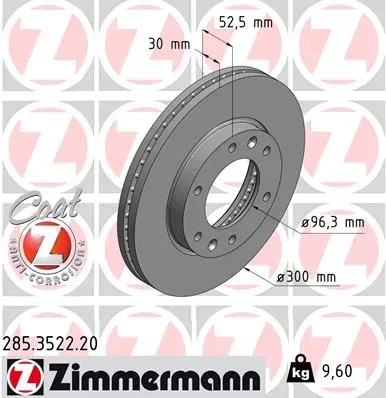 ZIMMERMANN Bremsscheibe 285352220 Vorderachse belüftet 300mm 30mm für HYUNDAI
