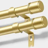 HOTOZON 2 Stück Gardinenstange Gold 80-148 cm, 25 mm Durchmesser Vorhangstange Ausziehbare, Teleskop Gardinenstange Fenster mit Kappenknäufen mit Halterungen, Gardinenstangen für Wohnzimmer