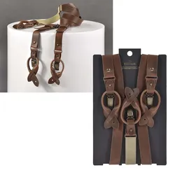 Sir Redman Hosenträger Leder 25mm Y-Form mit Clips und Lederlaschen für Knöpfe braun